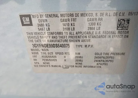 2013 Cadillac Srx Performance Collection z USA, uszkodzony, nr VIN 3GYFNDE39DS640075